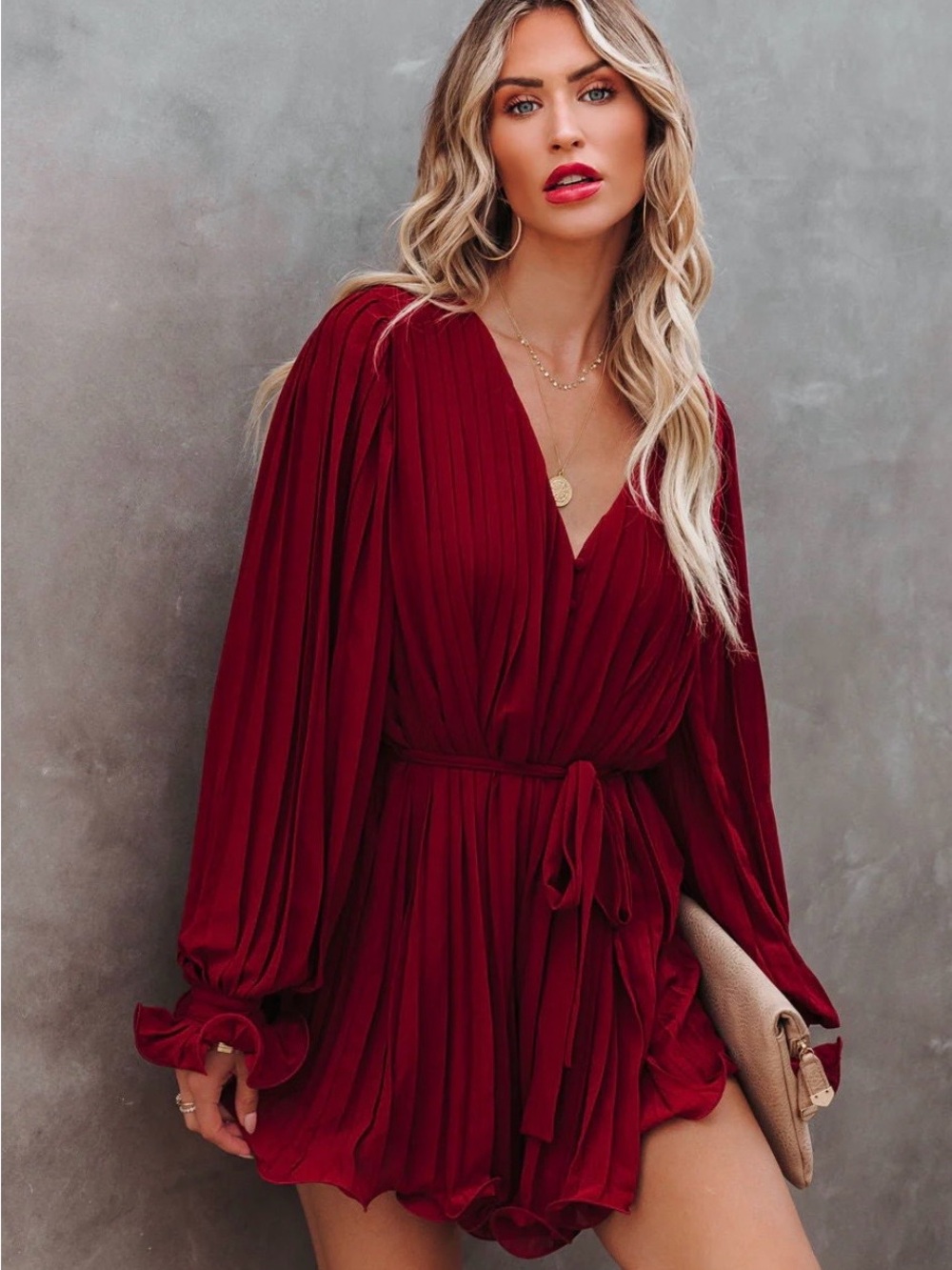 VICI Found Love Pleated Romper Burgundy Red NWT Size L